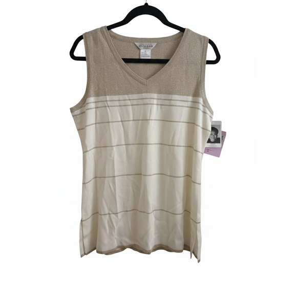 Exclusively Misook Metallic Striped Cardigan + Tank Gold Ivory NWT Petite Large - Picture 2 of 9